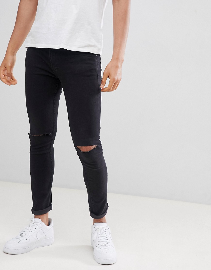 Jack & Jones Intelligence - Jeans skinny con strappi sulle ginocchia-Nero