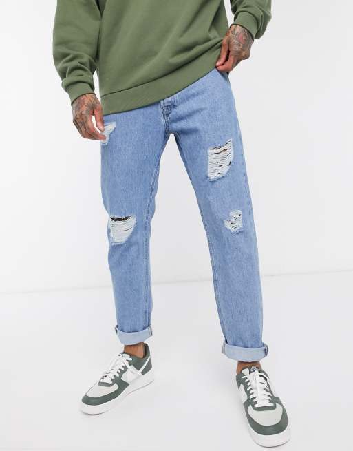 Jack Jones Intelligence Jeans strappati affusolati lavaggio chiaro vintage