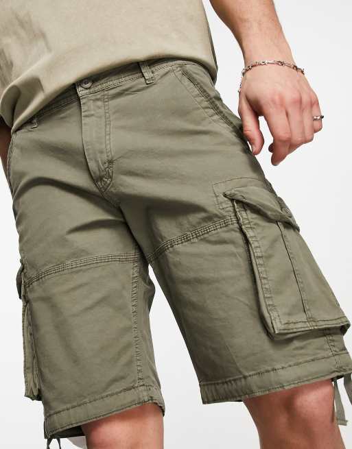 Jack & Jones Intelligence – Kakifärgade cargoshorts med tvättad finish , 2 av 4