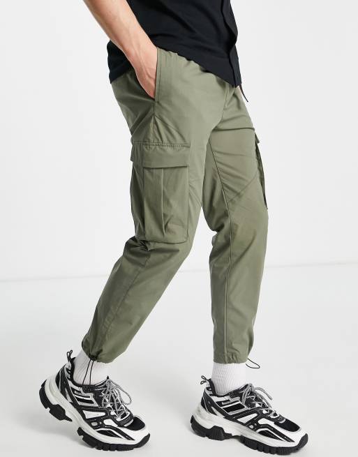 Jack & Jones Intelligence – Kakigröna, smala cargobyxor i funktionsstil