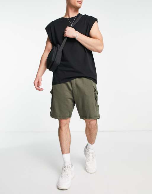 Jack & Jones Intelligence - Khakifarvede cargoshorts i jersey