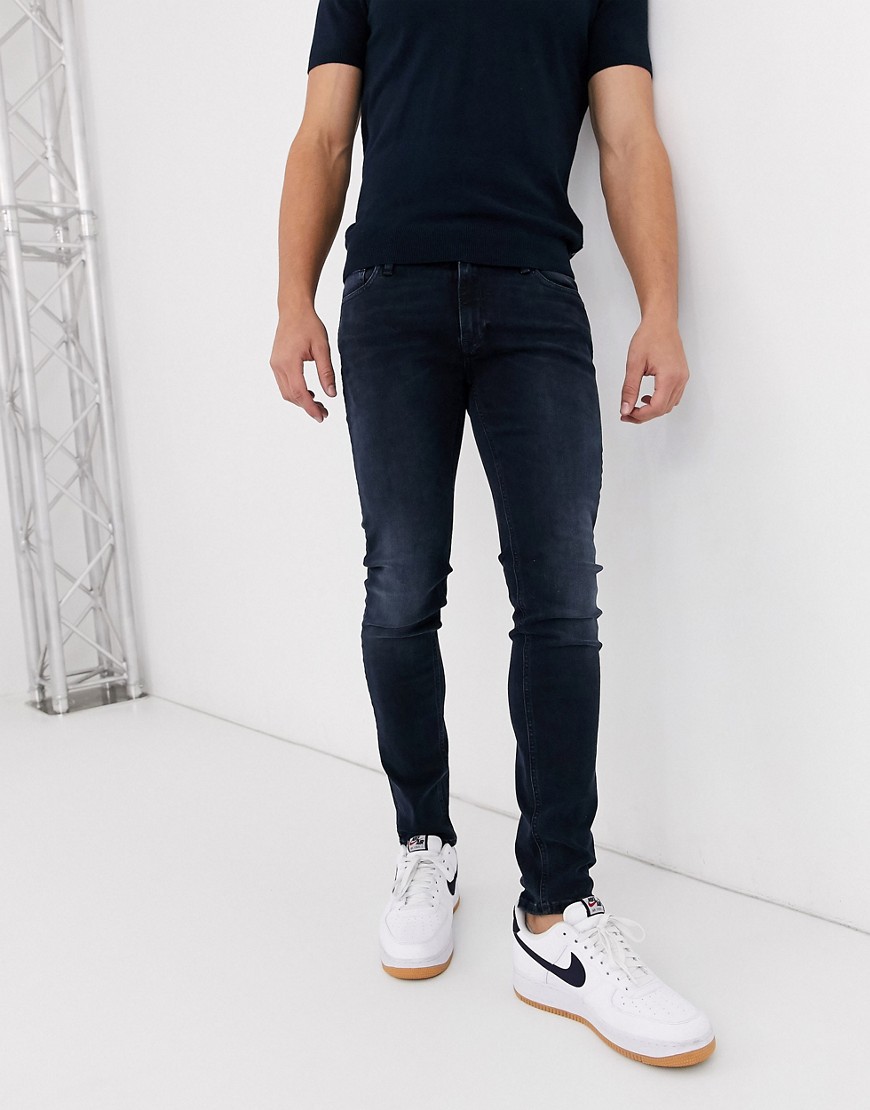 Jack & Jones Intelligence – Liam – Blåsvarta skinny jeans med stretch