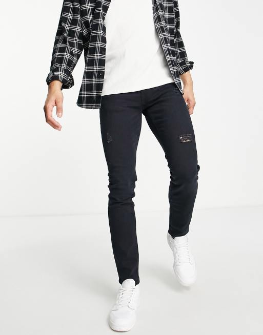 Jack & Jones Intelligence – Liam – Czarne obcisłe jeansy z przetarciami, 2 z 4