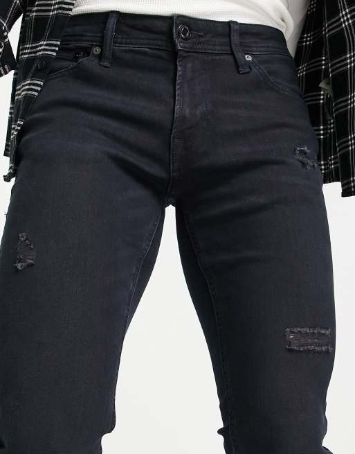 Jack & Jones Intelligence – Liam – Czarne obcisłe jeansy z przetarciami, 4 z 4
