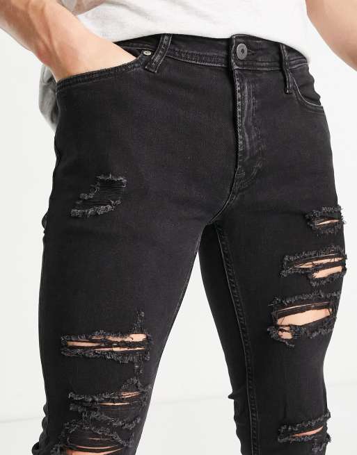 Jack & Jones – Intelligence Liam – Eng geschnittene Jeans mit Zierrissen in verwaschenem Schwarz, 3 von 4