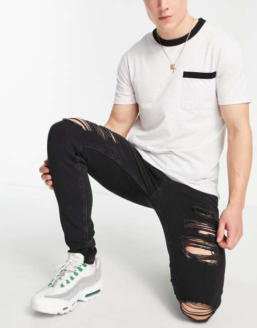 Jack & Jones – Intelligence Liam – Eng geschnittene Jeans mit Zierrissen in verwaschenem Schwarz, 4 von 4