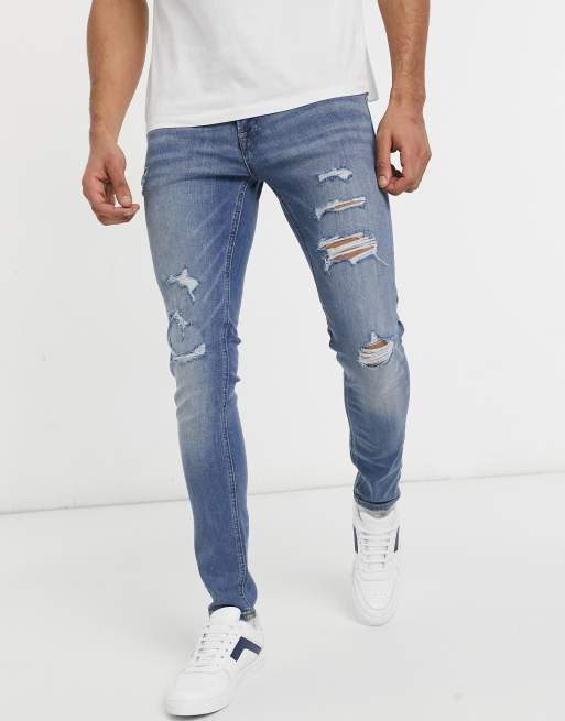 Jack & Jones Intelligence – Liam – Enge Jeans mit Zierrissen in Blau, 4 von 4