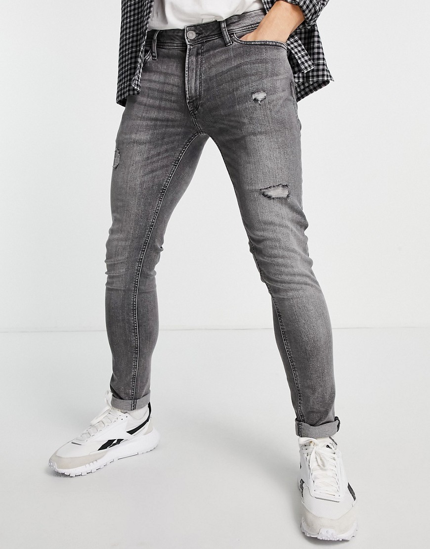 Jack & Jones Intelligence - Liam - Grå skinny-jeans med flænger