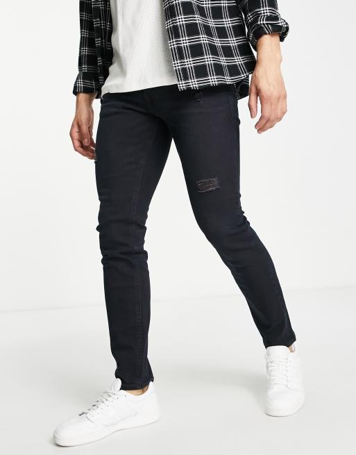 Jack & Jones Intelligence Liam skinny fit jeans in black with rips