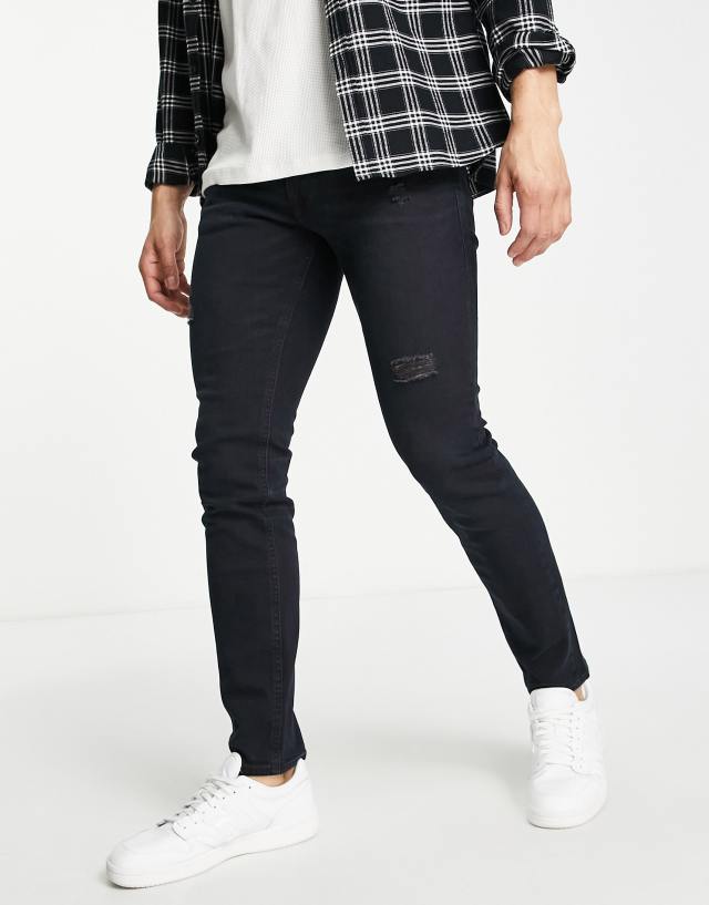 Jack & Jones - intelligence liam skinny fit jeans in black with rips