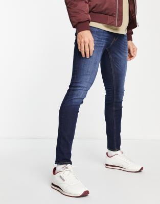 Intelligence Liam skinny fit jeans in mid blue wash-Black