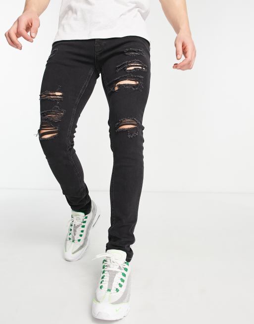 Jack & Jones Intelligence - Liam - Skinny-fit jeans met scheuren in zwart met wassing