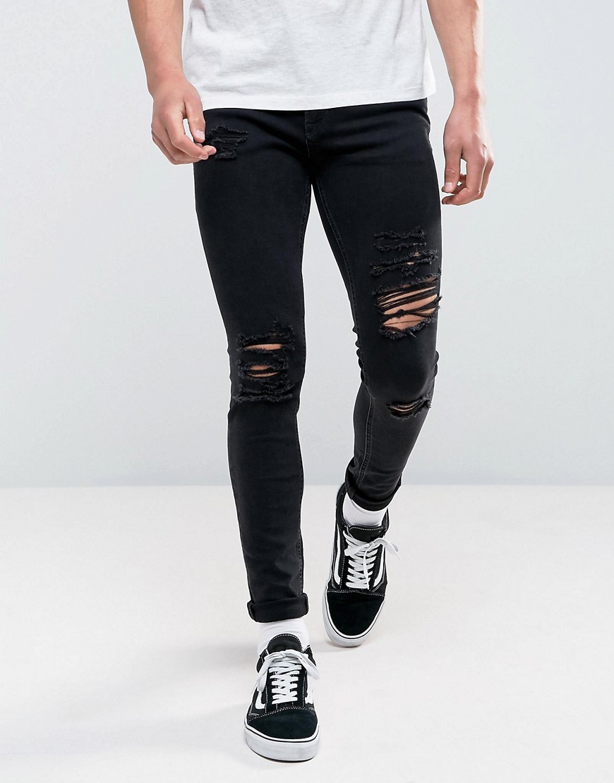Jack & Jones Intelligence - Liam - Skinny-fit jeans met scheuren in zwart met wassing