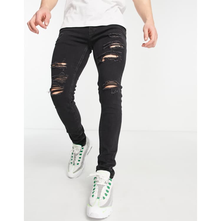 Mens slim fit store black ripped jeans