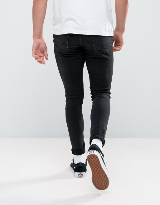 Jack & Jones Intelligence Liam skinny ripped jeans in black wash