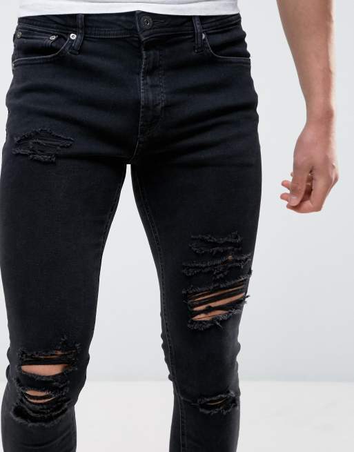 ontmoeten aankomst eigenaar Jack & Jones Intelligence Liam skinny fit ripped jeans in black wash | ASOS