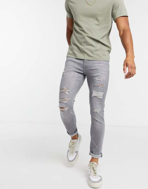 Jack & Jones Intelligence Liam skinny fit ripped jeans in light blue