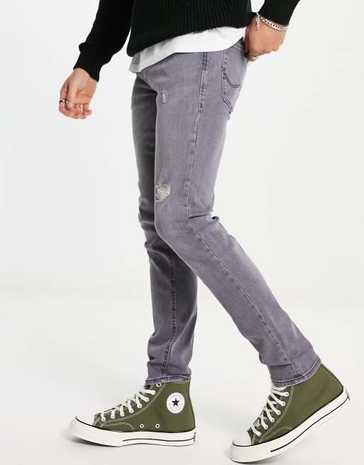 Jack & Jones Intelligence Liam skinny jean with rips in grey wash