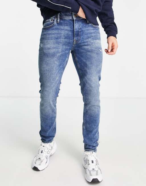 Jack & Jones Intelligence Liam skinny jeans in super stretch midwash ...