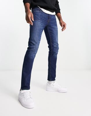 Jack & Jones Intelligence Liam Skinny Fit Jeans In Mid Blue Wash
