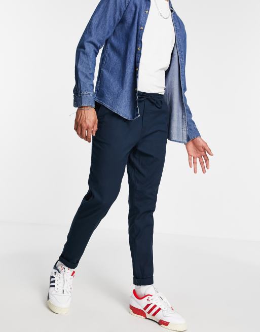 Jack & Jones Intelligence linen drawstring pant in navy