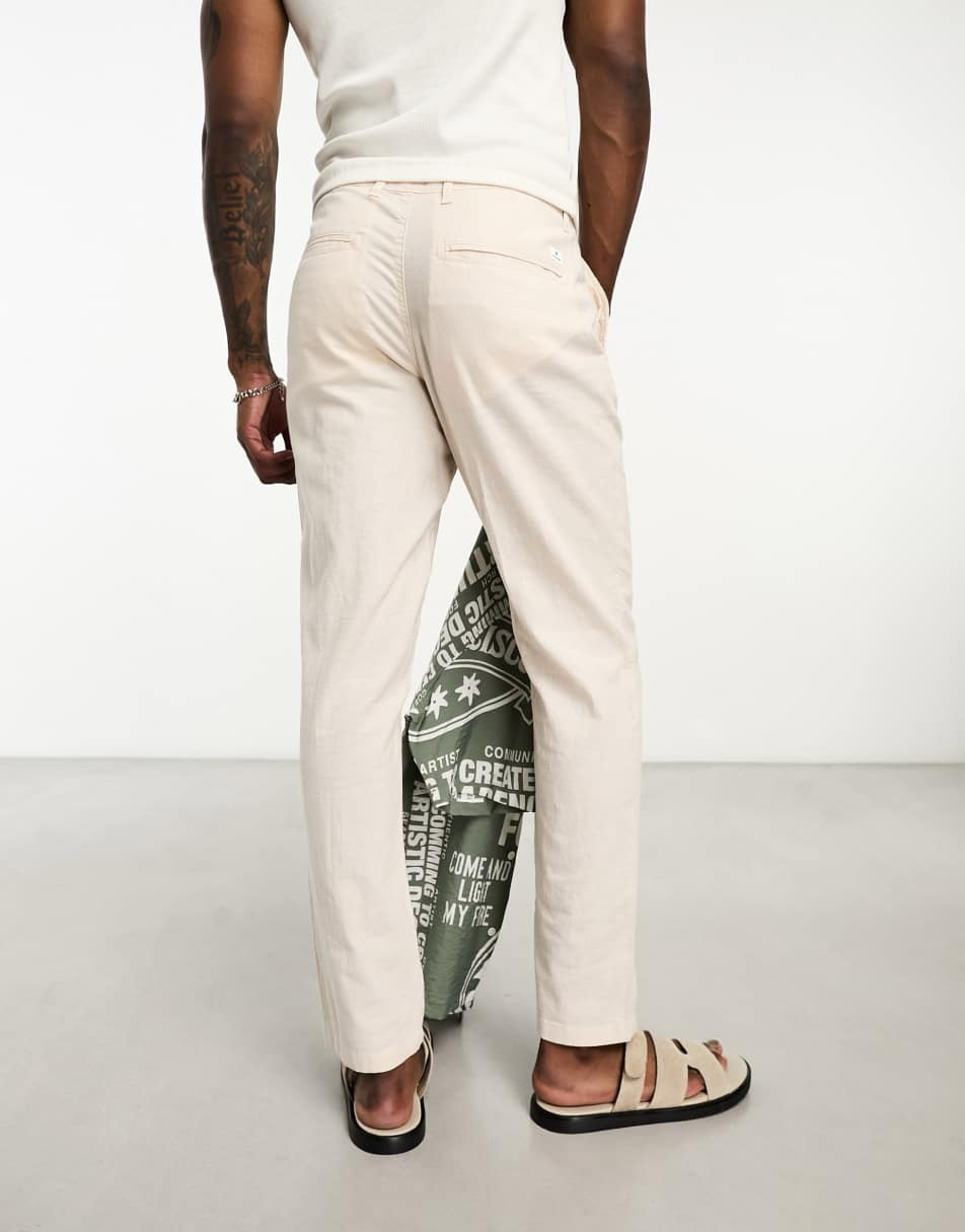 Jack & Jones Intelligence linen mix chino in cream