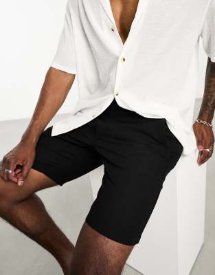 Jack & Jones Intelligence linen mix shorts in black