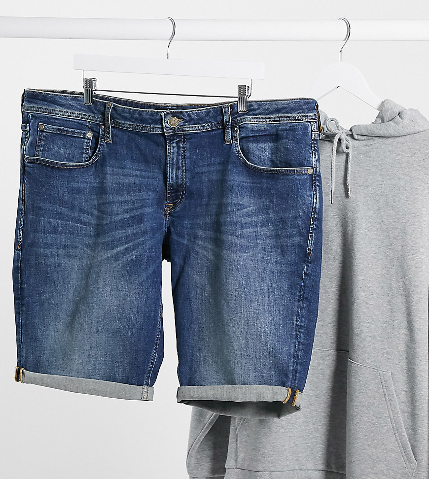 Jack & Jones Intelligence - Ljusa jeansshorts med uppvikt kant-Blå