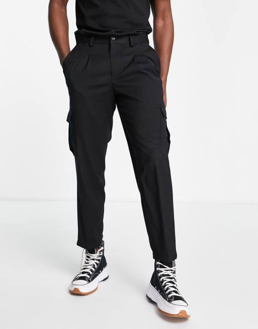 Jack & Jones Intelligence loose fit washed cargo trouser in black