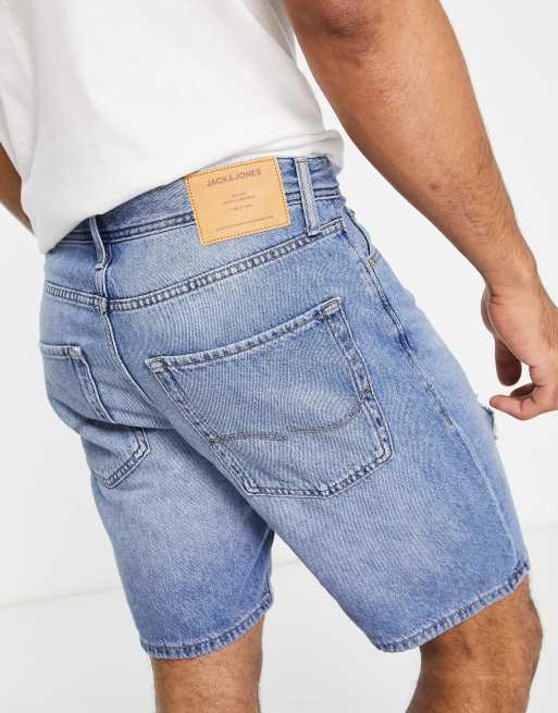 Jack & Jones Intelligence loose fit denim shorts with rips in light blue |  ASOS