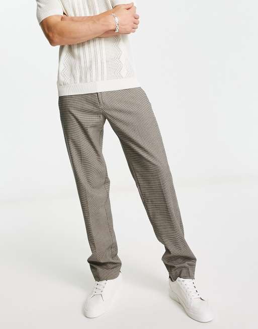 Jack & Jones Intelligence loose fit dressy pants in beige houndstooth 