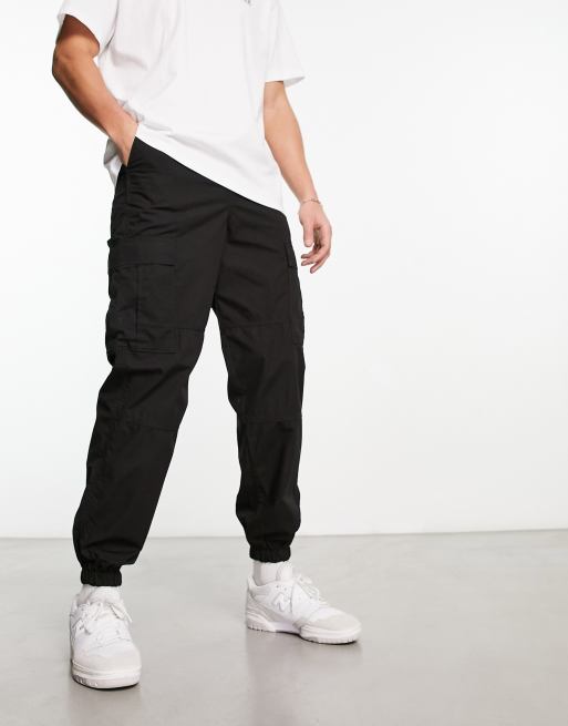 Jack & Jones Intelligence loose fit ripstop cargo pants in black 