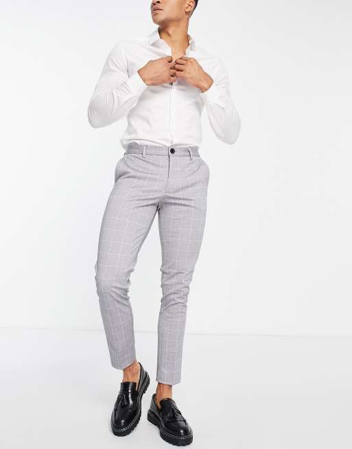 Jack Jones Intelligence Marco slim fit check smart pants in grey