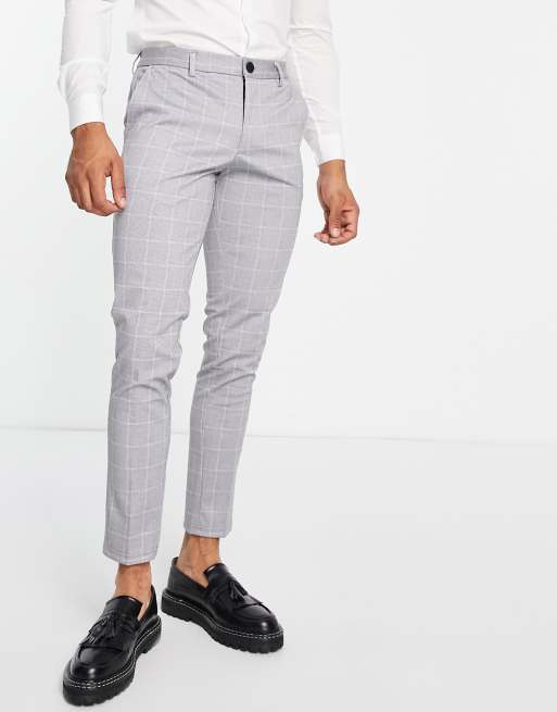 Jack & Jones Intelligence – Marco – Szare eleganckie spodnie o dopasowanym kroju w kratkę