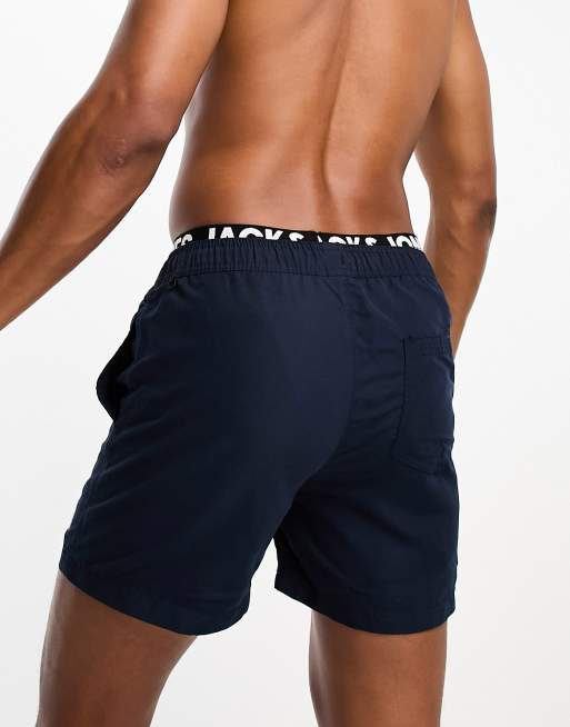 Jack & Jones Intelligence – Marinblå badshorts med dubbla midjeband, 2 av 4