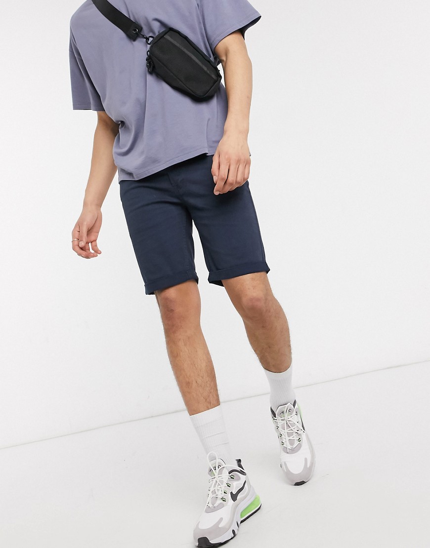 Jack & Jones Intelligence – Marinblå shorts med 5 fickor och extra smal passform