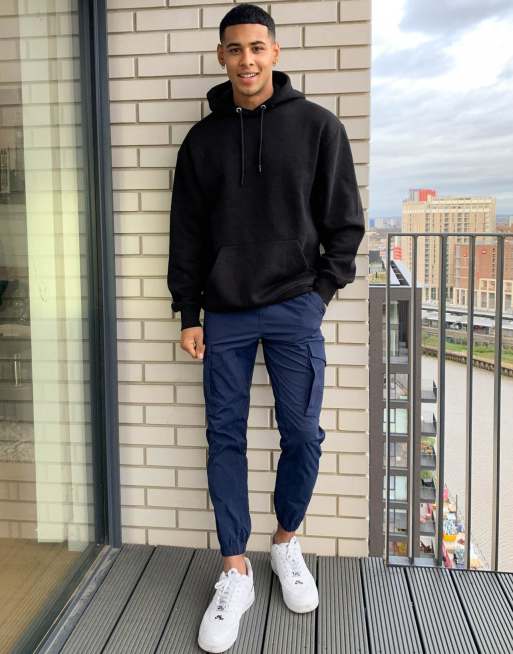 Jack & Jones Intelligence - Marineblå cargobukser i nylon med stramme kanter og tech-detalje, 4 af 4