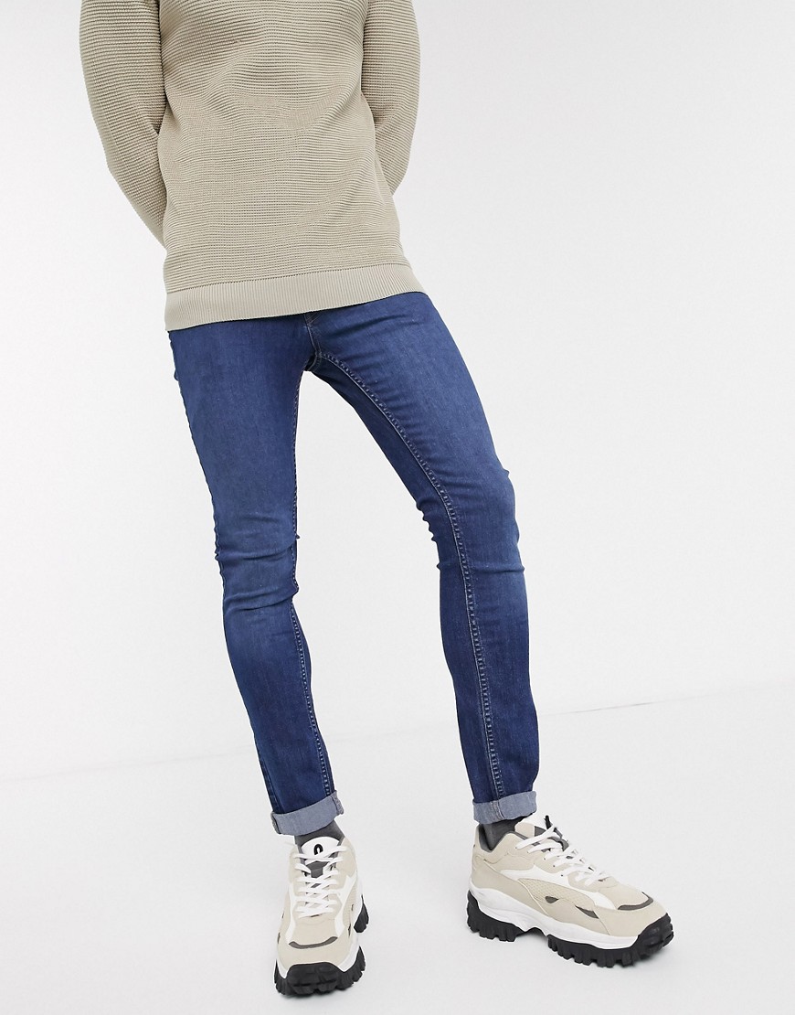 Jack & Jones Intelligence – Mellanblå, stretchiga jeans med extra smal passform