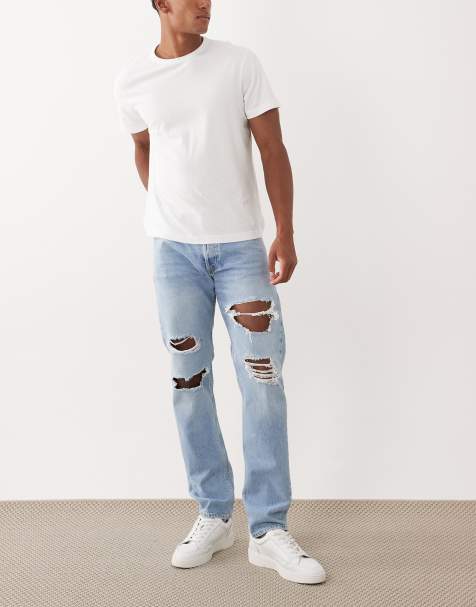 Jack & Jones Intelligence – Mike – Jasnoniebieskie jeansy o prostym kroju z rozdarciami - view 1