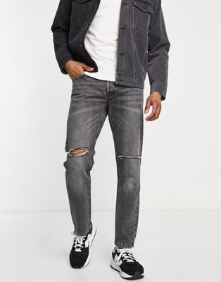Jack & Jones Intelligence Mike straight fit jean in washed black with knee rips