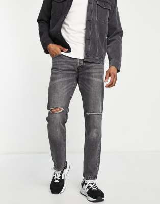 Jack & Jones Intelligence Mike straight fit jeans in washed black with knee  rips