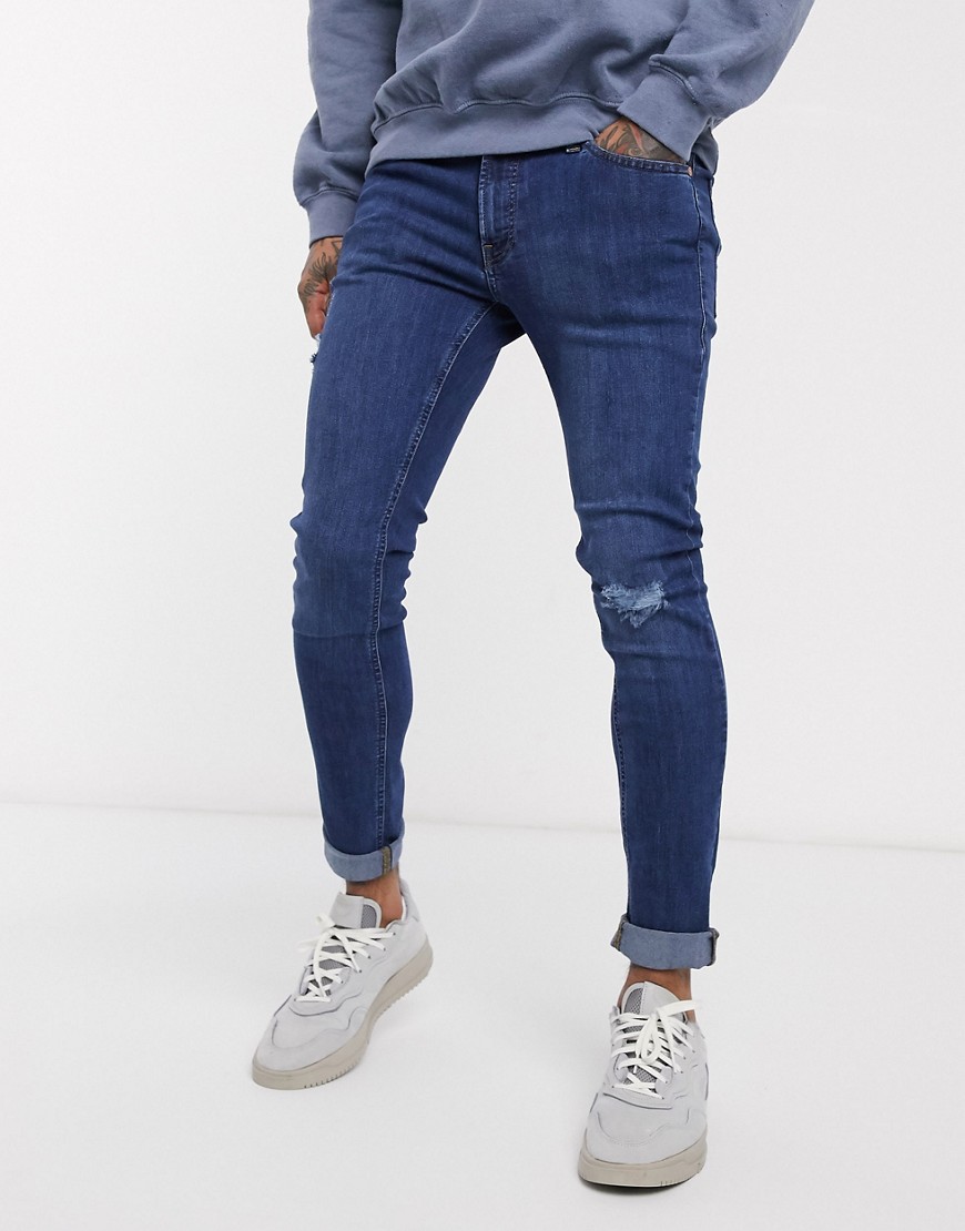 Jack & Jones Intelligence – Mörkblå skinny jeans med slitningar