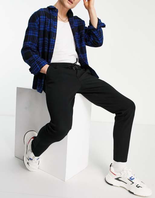 Jack & Jones Intelligence - Nette broek van jersey met trekkoord in de taille in zwart