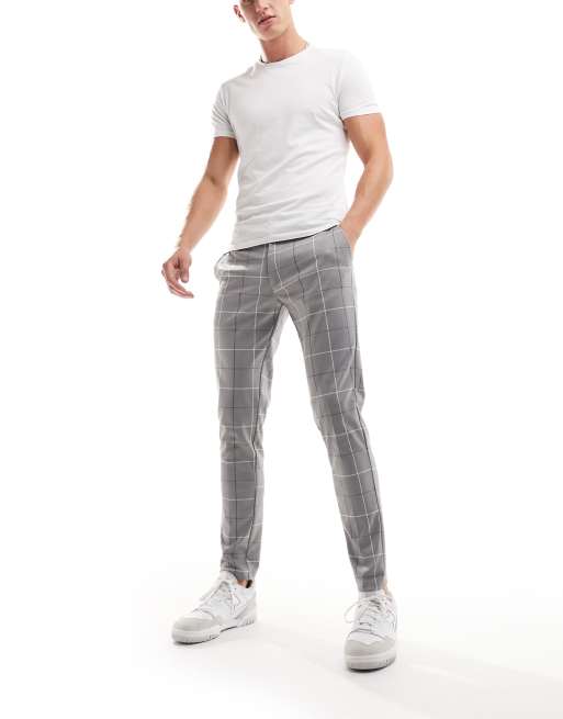 Jack & Jones Intelligence - Nette slim-fit broek van jersey met grove raster-ruit in grijs , 4 van 5