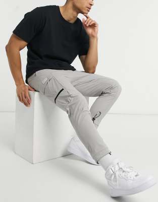 Jack & Jones Intelligence nylon cargo trousers with badge in grey - ASOS Price Checker