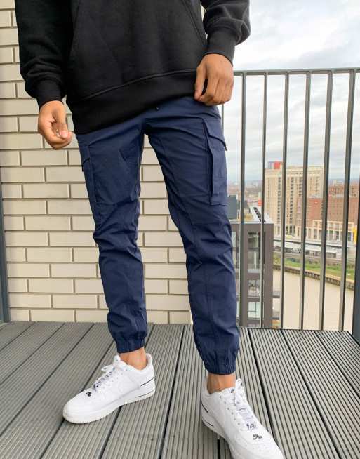 CUFFED STRAIGHT LEG PANTS - Navy blue