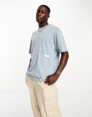 Jack & Jones Intelligence Oversized Washed T-Shirt In Faded Denim-Blue