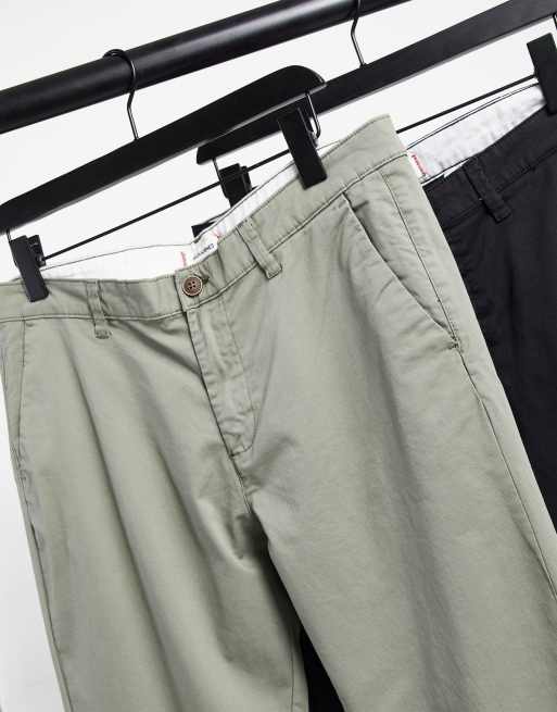 Jack & Jones Intelligence - Pakke med 2 par tapered slim-chinos i sort og støvet olivengrøn, 4 af 4