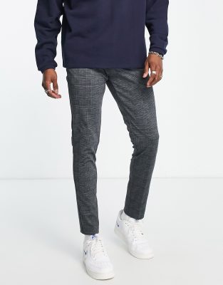 Jack & Jones Intelligence slim fit jersey trousers in dark grey check - ASOS Price Checker