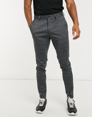 Homme Jack & Jones Intelligence - Pantalon à carreaux en jersey coupe slim - Gris foncé